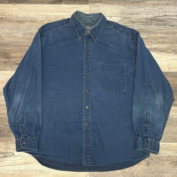 Vintage Y2K Eddie Bauer Blue Mens XL Long Sleeve Denim Shirt‎ Shacket Americana - Picture 1 of 9